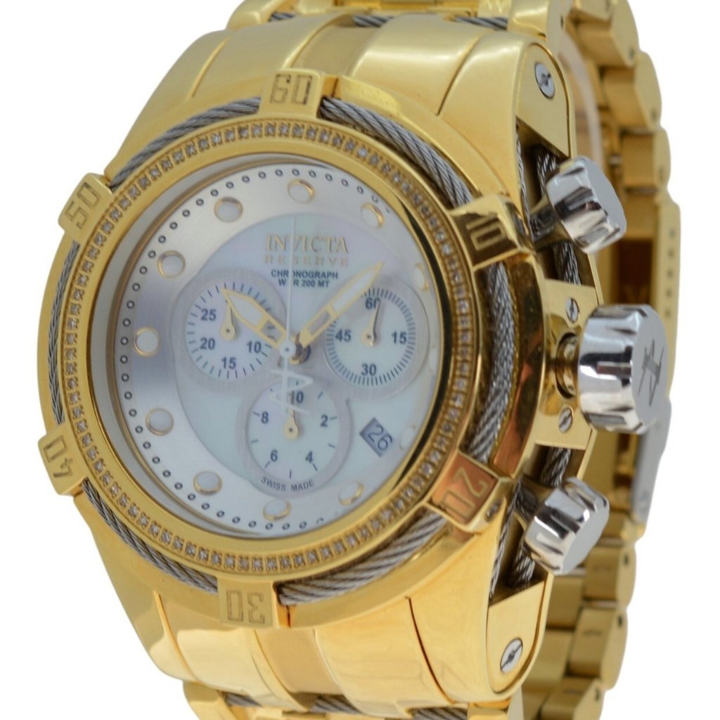 Men's 50mm Invicta Bolt Zeus Gold Tone Diamond Bezel Chrono Watch! Ref: 15455!